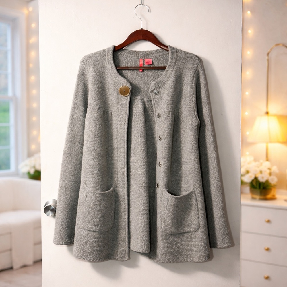✨ Eight Sixty Lambswool Angora Cardigan Soft Gray Pocket Sweater Size L